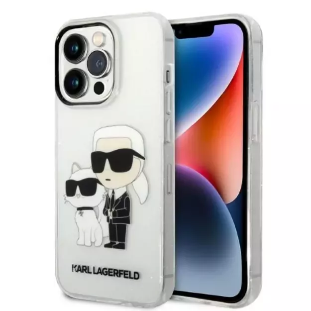Karl Lagerfeld Glitter Karl&amp Choupette Case for iPhone 14 Pro Max 6.7&quot  - Transparent