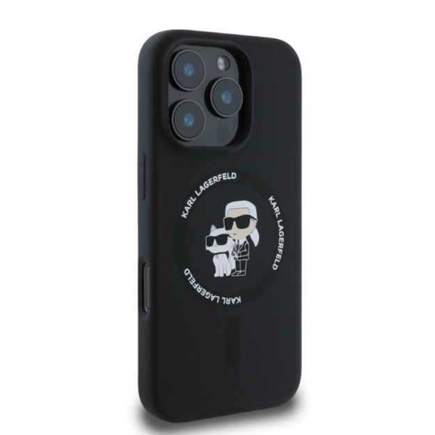 Karl Lagerfeld Silicone Karl&amp Choupette Heads Ring MagSafe Case for iPhone 16 Pro Max - Black 1