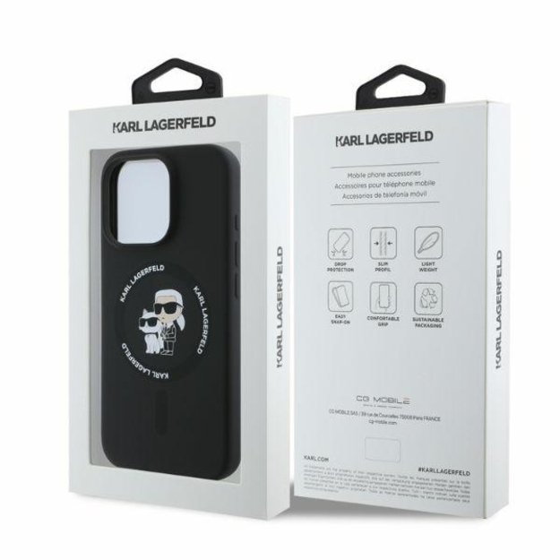 Karl Lagerfeld Silicone Karl&amp Choupette Heads Ring MagSafe Case for iPhone 16 Pro Max - Black 4